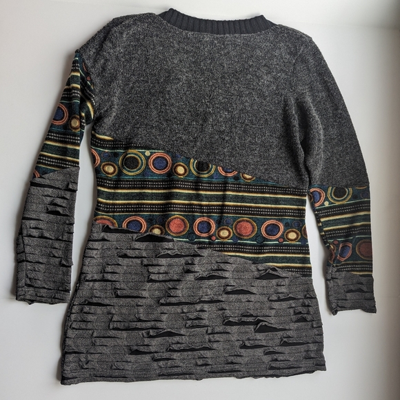 Women's Linea Domani Gray Contrast Beaded Patterned V-Neck Tunic Sweater Size L - Picture 4 of 13